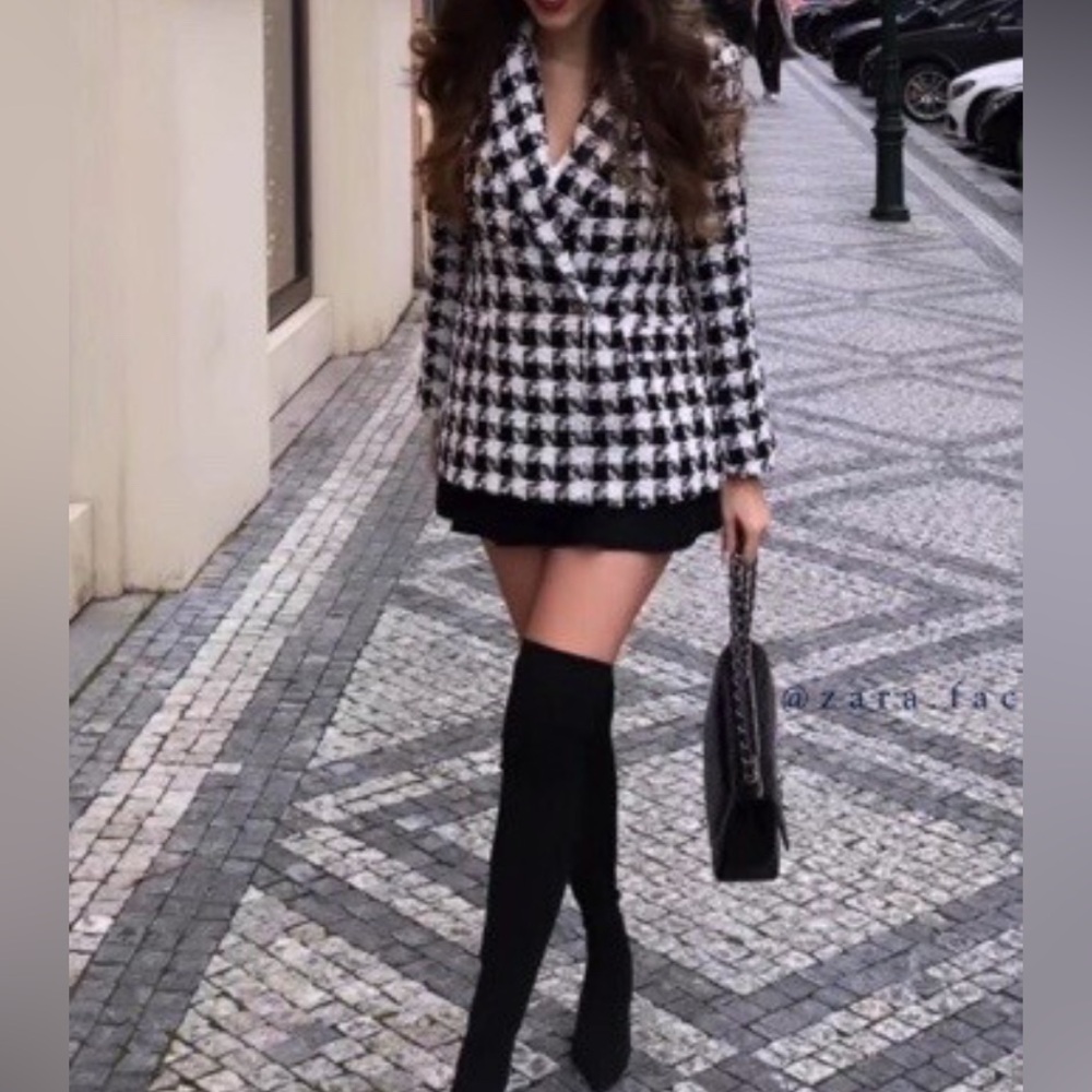 New With Tags Zara Black and White Houndstooth Jacket